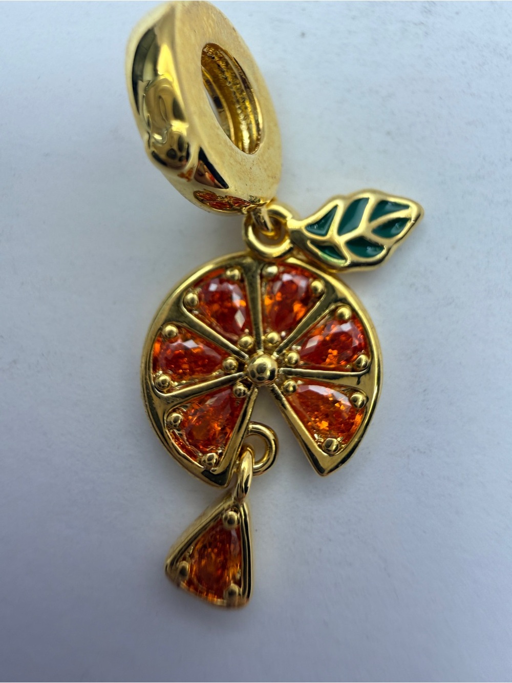 Orange Slice Dangle Charm – Gold Tone & Crystal